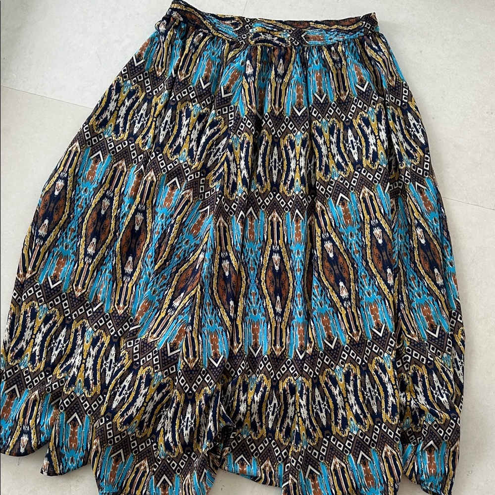 Ellen Weaver Skirt Blue and Brown Patterned
